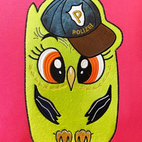 Stickdatei Applikation Eule Polizei in 3 Größen