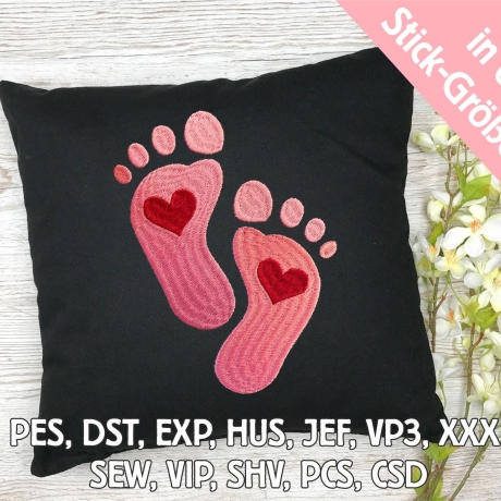 Stickdatei Baby Füßchen in 6 Größen, Stickmuster zur Geburt