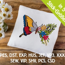 Stickdatei Schmetterling Blume in 6 Größen