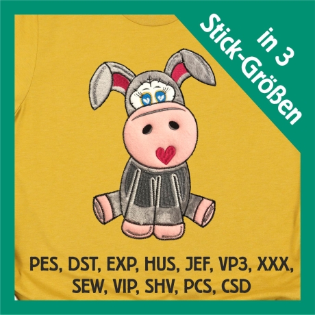 Stickdatei Applikation Esel Sam in 3 Größen