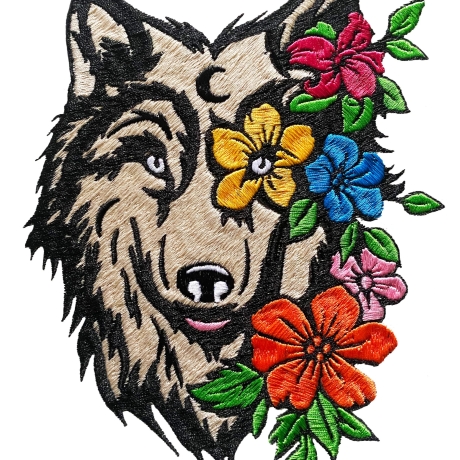 Stickdatei Wolf floral in 5 Größen, Stickmuster mit Tier-Motiv