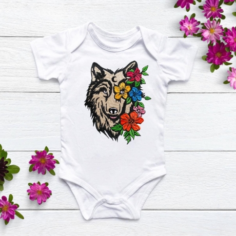Stickdatei Wolf floral in 5 Größen, Stickmuster mit Tier-Motiv