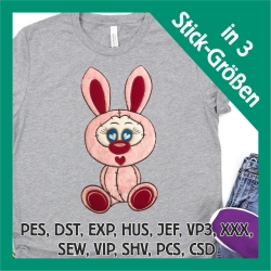Stickdatei Applikation Hase Roger in 3 Größen