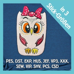 Stickdatei Applikation Eule Schleife in 3 Größen