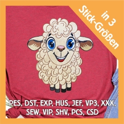 Stickdatei Applikation Schaf Ulla in 3 Größen