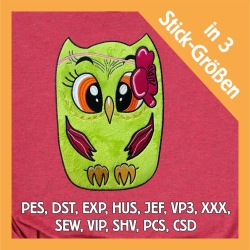 Stickdatei Applikation Eule Blume in 3 Größen