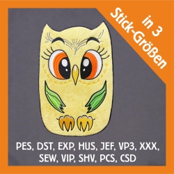 Stickdatei Applikation Eule Basic in 3 Größen