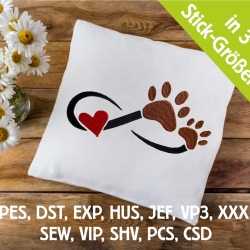 Stickdatei Pfoten Schnörkel mit Herz in 6 Größen
