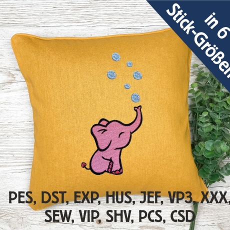 Stickdatei Elefant mit Blasen in 6 Größen