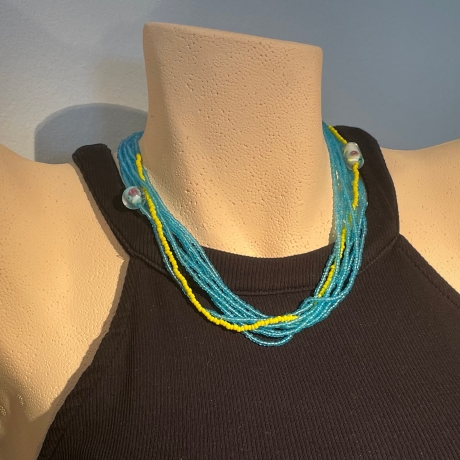 Yellow and blue - Mehrsträngige Perlenkette
