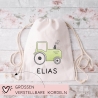 Traktor Grün Baumwolltasche Stofftasche Name - Kinder Beutel Jutetasche Kindertasche & Wunschname - Wechselwäsche - Tragetasche - Jutebeutel