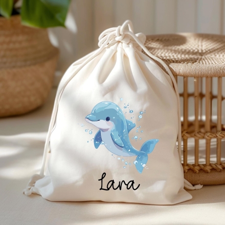 Turnbeutel Wäschebeutel Delfin Delphin - Personalisiert - Wunschnamen - Schule - mit Name - Rucksack - Wechselkleidung - Weihnachten