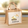 Schaufelbagger Pocket Tasche Wunschnamen | 100% Jute | Bagger Baustelle | Geschenk Einschulung | Schultüte personalisiert oder Weihnachten