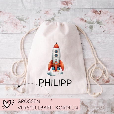 Stoffbeutel Turnbeutel Rakete Rucksack Sportbeutel Gymsack Kindergartentasche Schule Kindergarten Weltraum - Weihnachten oder Geburtstag