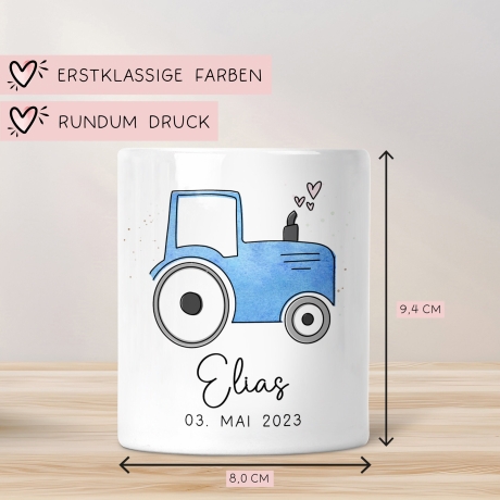 Traktor Blau Personalisiert Spardose Trecker mit Wunschname - Sparschwein -Geschenk-Geburtstag-Weihnachten-Geldgeschenk mit Wunschtext