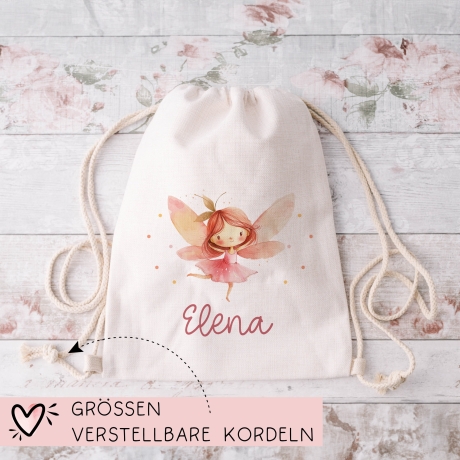 Kinder-Beutel Ballerina Fee mit Namen personalisiert Personalisierter Turnbeutel | Rucksack als Sportbeutel für Schule, Kindergarten, Wäsche