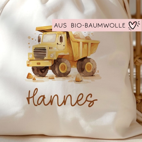 Personalisierter Turnbeutel mit Wunschnamen - Bagger. Rucksack für Schule und Kindergarten Wäschebeutel Wechselwäsche Sport. Mädchen & Junge