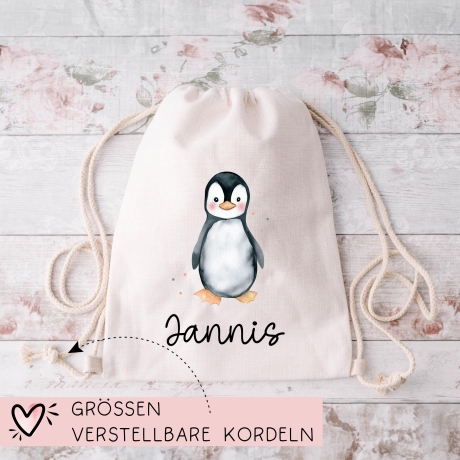 Turnbeutel Wäschebeutel Pinguin - Personalisiert - Wunschnamen - Schule - mit Name - Rucksack - Wechselkleidung - Weihnachten - Geburtstag