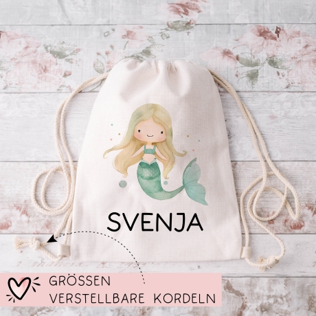 Sportbeutel Meerjungfrau Personalisiert | Nixe mit Wunschnamen Rucksack Schule, Kindergarten, KITA, Wäschebeutel, Turnbeutel, Wechselwäsche