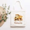 LKW Kipper Stofftasche Tasche Kinder-Beutel mit Namen Wunschname als Sporttasche, Wechselwäsche, Tragetasche - Kita, Schule & Kindergarten