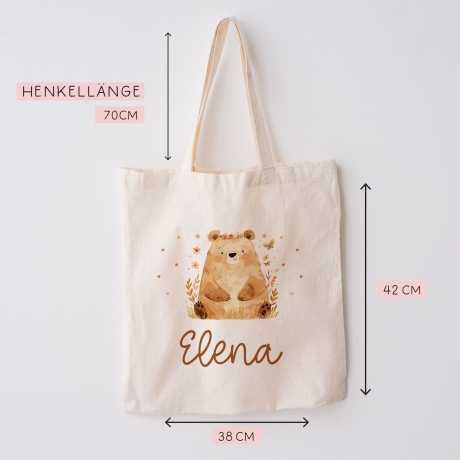 Sitzender Bär Stofftasche Tasche Kinder-Beutel mit Namen als Sporttasche, Wechselwäsche, Tragetasche -für Kita Schule & Kindergarten