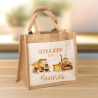 Schulkind Tasche 2024, Baustelle Kipper & LKW, Schultasche, Geschenk Einschulung, personalisierte Jutetasche, Einschulungsgeschenk