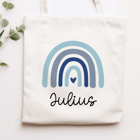 Regenbogen Blau Stofftasche Tasche Kinder-Beutel mit Namen als Sporttasche, Wechselwäsche, Tragetasche - Kita, Schule & Kindergarten - 03