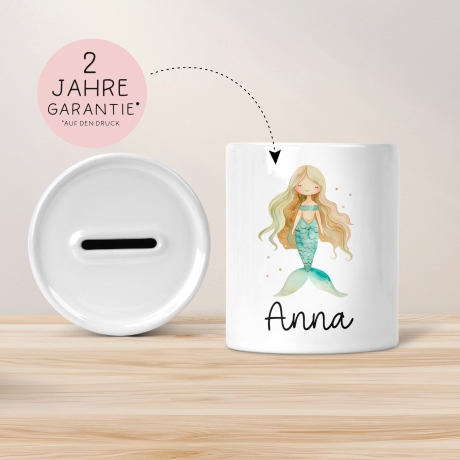 Spardose Meerjungfrau Personalisiert mit Name oder Wunschnamen für Mädchen aus Keramik. Geschenk Taufe, Geburtstag od. Weihnachten - 08