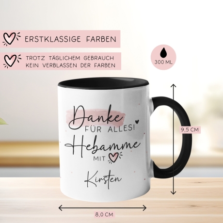 Hebamme mit Herz personalisierte Tasse - Danke für Alles! Geschenkidee mit Wunschtext - Geschenk - Hebamme Dankeschön - Schwangerschaft