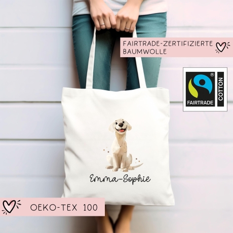 Personalisierte Stofftasche Labrador Hund Name - Kinder Beutel Kindertasche mit Wunschname - Wechselwäsche - Tragetasche - Wechselkleidung