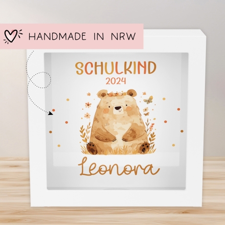 Spardose zur Einschulung Bär Schulkind 2024 mit Wunschname Name Kind personalisiert Kinder Geburtstagsgeschenk mit Wunschtext