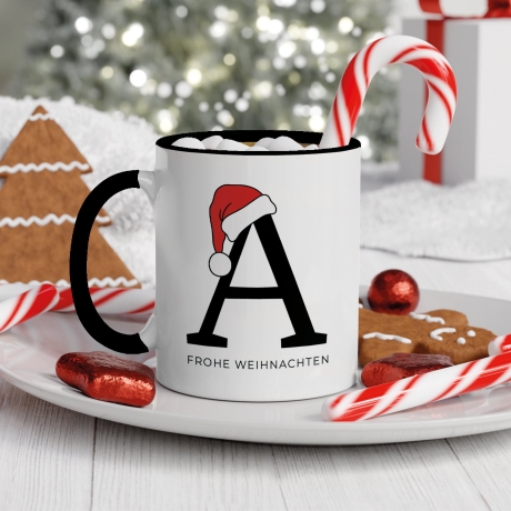 Personalisierte Keramik Tasse Weihnachten Nikolaus - Monogramm - Anfangsbuchstabe - Frohe Weihnachten - Merry Christmas - Glühwein - Becher