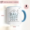 Set Bauherr Bauherrin Tasse 2024 Name, Richtfest Geschenk, Becher Geschenke zum Richtfest, Geschenkideen zum Hausbau Einweihung Hausbauer