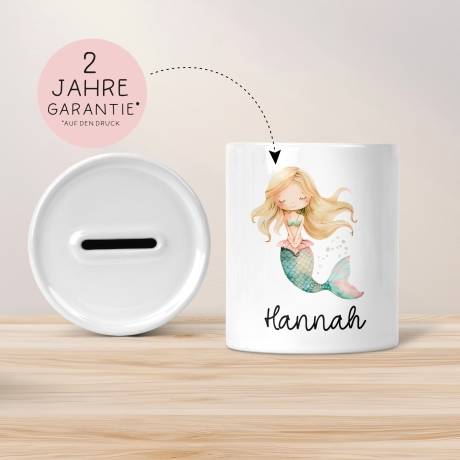 Spardose Meerjungfrau Personalisiert mit Name oder Wunschnamen für Mädchen aus Keramik. Geschenk Taufe, Geburtstag od. Weihnachten - 06