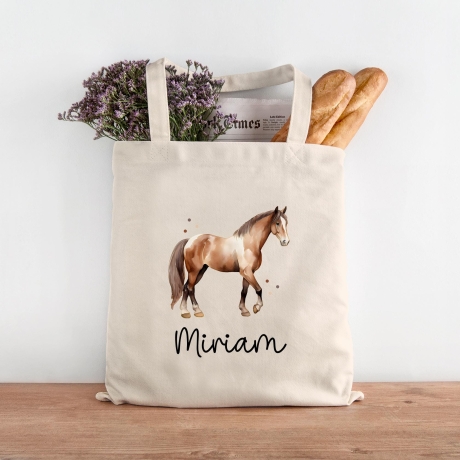 Personalisierte Stofftasche Pferd - Kinder-Beutel Kindertasche mit Namen - Wechselwäsche, Schmutzwäsche Tragetasche - Kita Wechselkleidung