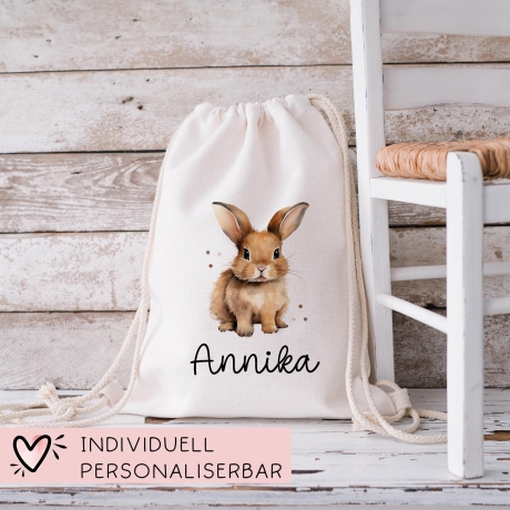 Turnbeutel Wäschebeutel Hase - Personalisiert - Wunschnamen - Kindergarten - Schule - mit Name - Rucksack - Wechselkleidung - Weihnachten