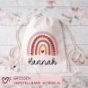 Personalisierter Turnbeutel aus Bio-Baumwolle | Mit Ihrem Wunsch-Namen | Regenbogen-Design. Perfekt als Rucksack für Schule und Kindergarten
