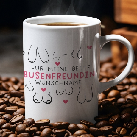 Personalisierte Busenfreundin Kaffeetasse in weiß | Für die beste Freundin - BFF - Muttertag Geschenk - liebste Freundin - mit Namen - 330ml