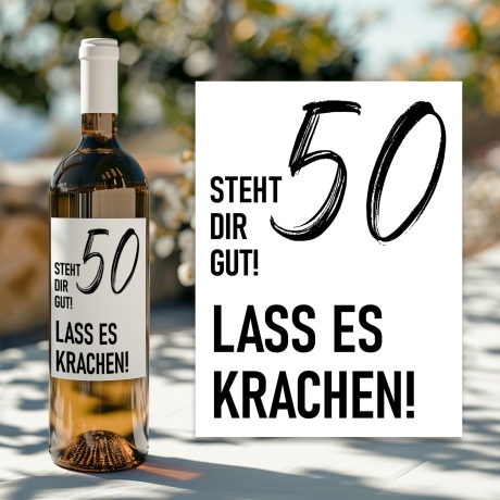 Weinetikett runder Geburtstag 20 30 40 50 60, Flaschenetikett für Weinflaschen, ideales Geschenk für Weinliebhaber - Schwarz