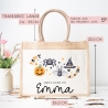 Halloween Tasche mit Namen | Süßes oder Saures | Wunschnamen | Candy Bag aus Jute | Tragetasche für Kinder für Süßigkeiten | Kürbis Spinne