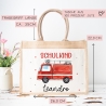 Feuerwehrauto Schulkind Tasche Wunschnamen 2024 | 100% Jute | Löschzug Brandwache | Geschenk Einschulung | Schultüte personalisiert | Schule