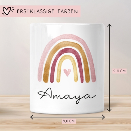 Personalisierte Kinder Spardose Regenbogen Aquarell mit Namen und Datum - Orange - Geschenk für Mädchen zum Geburtstag Weihnachten Firmung