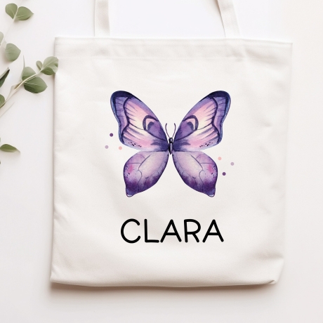 Schmetterling Lila Stofftasche Personalisiert und Namen. Für Schule und Kindergarten - Wäschebeutel Wechselwäsche Sport | Mädchen & Junge