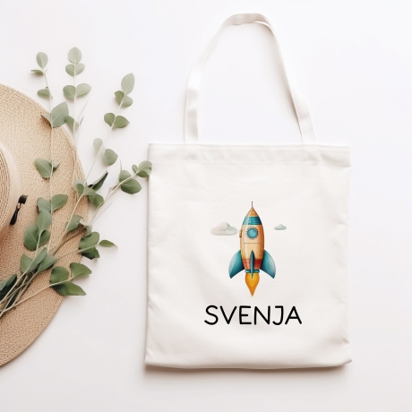 Stofftasche Rakete Personalisiert - Kinder-Beutel Einkaufstasche mit Namen als Sporttasche, Tragetasche Wechselwäsche für Kita Schule - 06