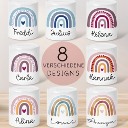 Personalisierte Kinder Spardose Regenbogen Aquarell mit Namen Wunschname und Datum -Geschenk für Jungen & Mädchen zum Geburtstag Weihnachten