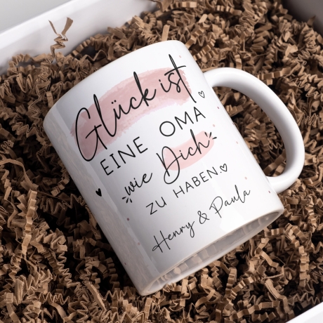 Handgefertigte Personalisierte Tasse – Glück ist eine OMA wie dich zu haben - Geschenk zum Muttertag Geburtstag, Ostern, Weihnachten - Name