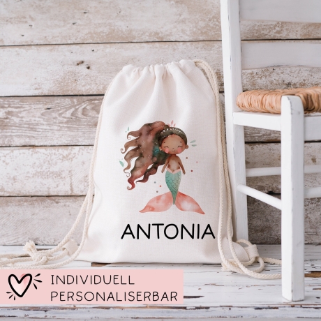 Personalisierter Turnbeutel Meerjungfrau | Nixe mit Wunschnamen Rucksack Schule, Kindergarten, KITA, Wäschebeutel, Sportbeutel,Wechselwäsche
