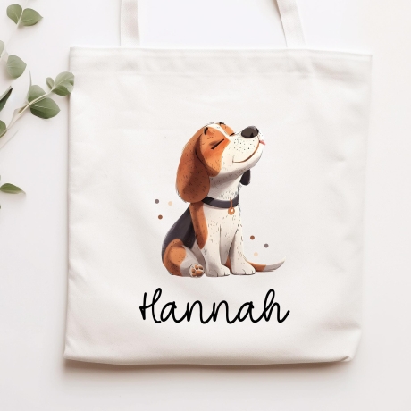 Personalisierte Stofftasche Beagle Hund Name - Kinder Beutel Kindertasche mit Wunschname - Wechselwäsche, Schmutzwäsche - Wechselkleidung