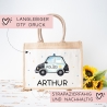Polizeiwagen mit Wunschnamen Tasche | 100% Jute | Streifenfahrzeug Streifenwagen | Geschenk zum Geburtstag, Nikolaus, Weihnachten Ostern