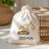 Stofftasche Bagger Baustelle Personalisiert mit Namen. Für Schule und Kindergarten als Wäschebeutel Wechselwäsche für Mädchen & Junge